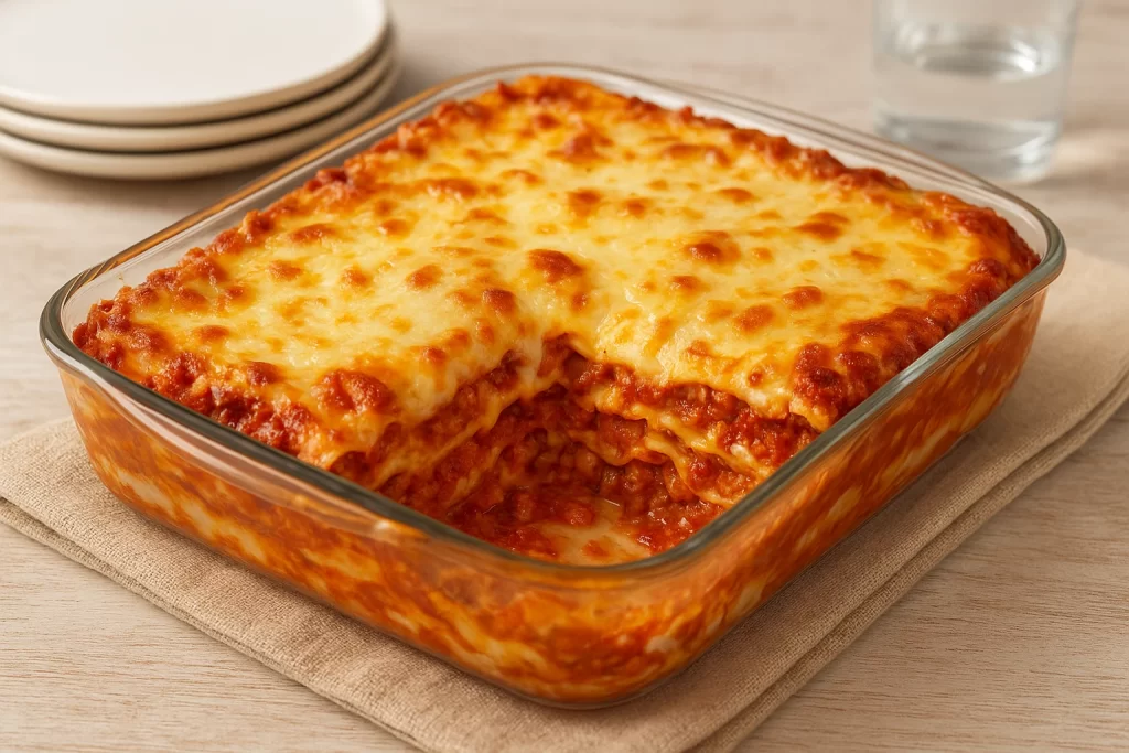 lasanha de micro-ondas em uma tigela refratária